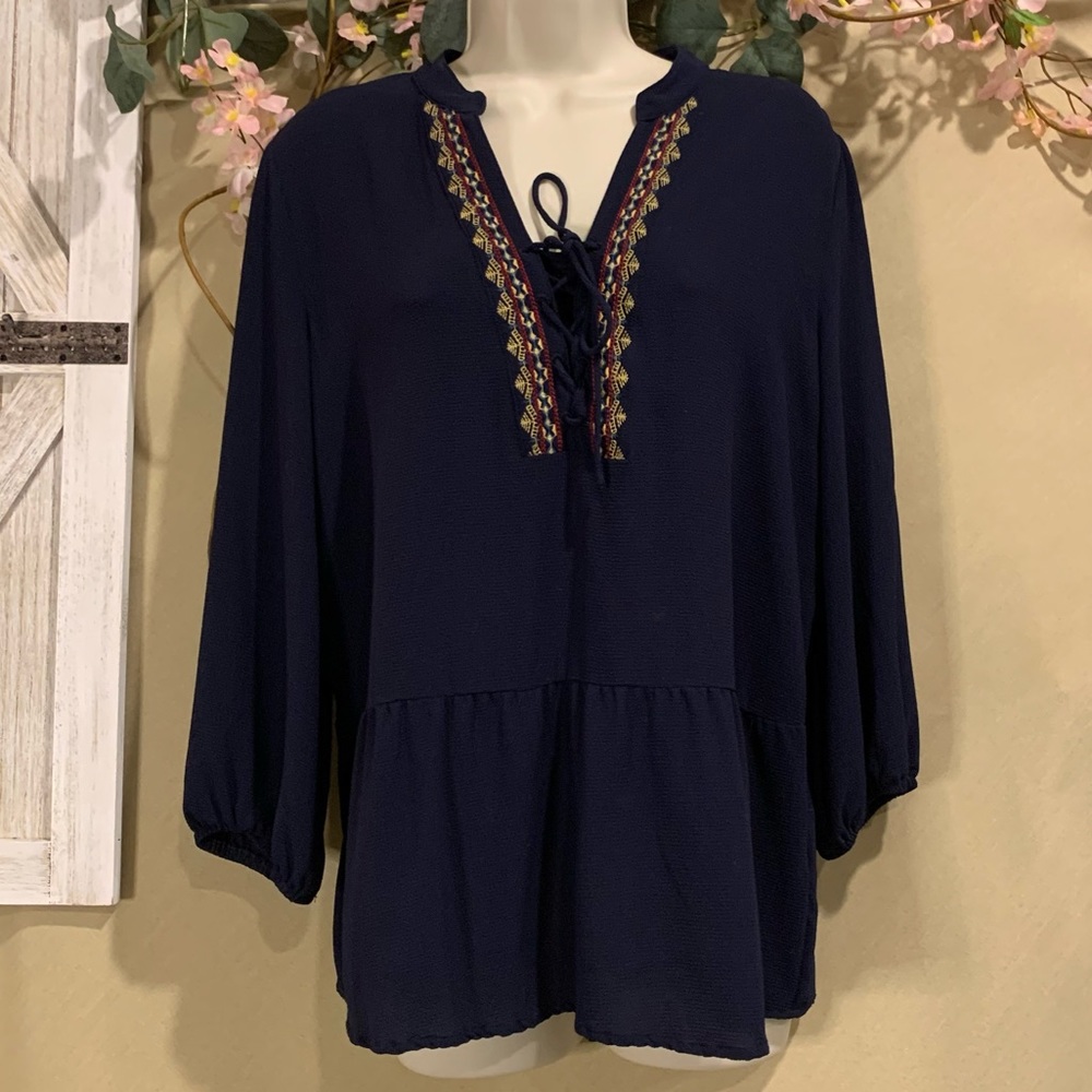 Octavia | Navy Peasant Top | Size Small